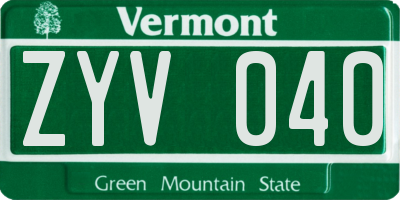 VT license plate ZYV040