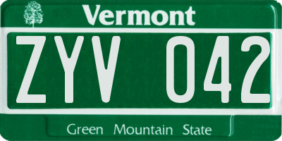 VT license plate ZYV042