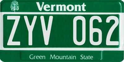 VT license plate ZYV062