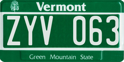 VT license plate ZYV063