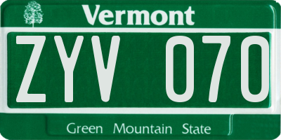 VT license plate ZYV070