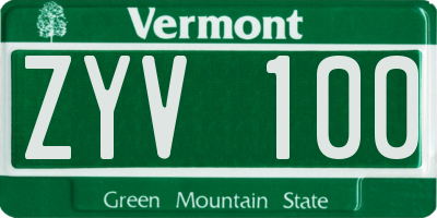 VT license plate ZYV100