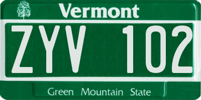 VT license plate ZYV102