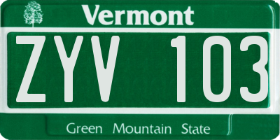 VT license plate ZYV103