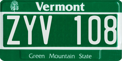 VT license plate ZYV108