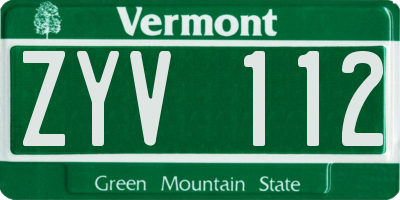 VT license plate ZYV112