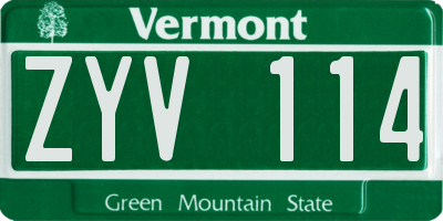 VT license plate ZYV114
