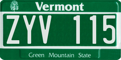 VT license plate ZYV115