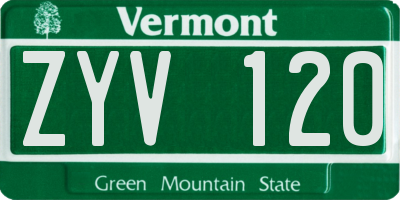 VT license plate ZYV120