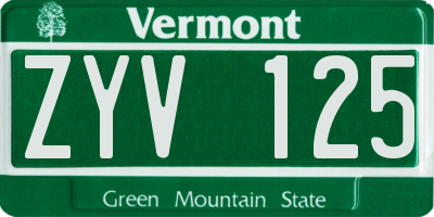 VT license plate ZYV125