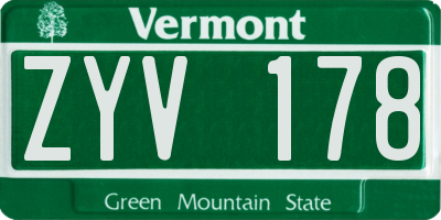 VT license plate ZYV178