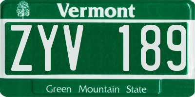 VT license plate ZYV189