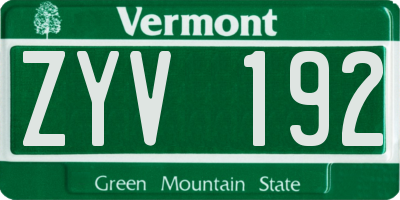 VT license plate ZYV192