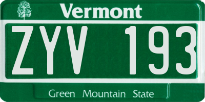 VT license plate ZYV193