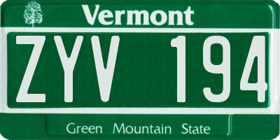 VT license plate ZYV194