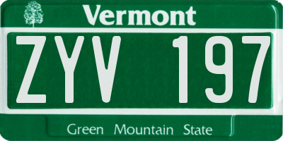 VT license plate ZYV197