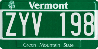 VT license plate ZYV198