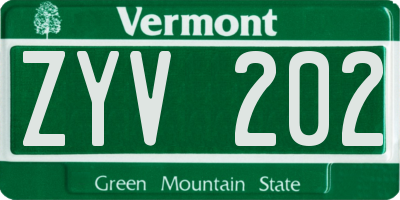 VT license plate ZYV202