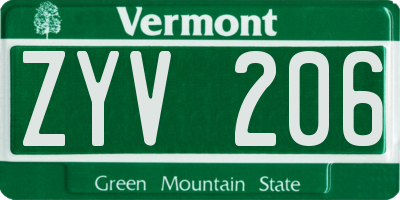 VT license plate ZYV206