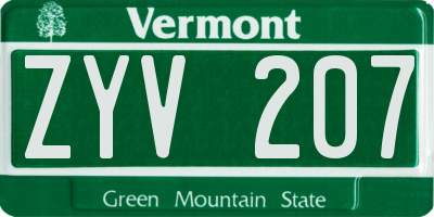 VT license plate ZYV207