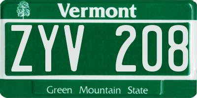 VT license plate ZYV208