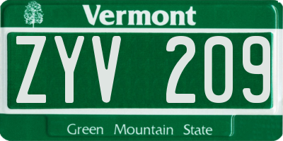 VT license plate ZYV209