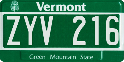 VT license plate ZYV216