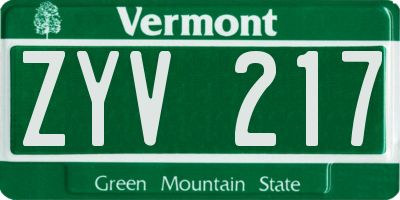 VT license plate ZYV217