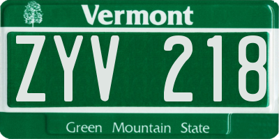 VT license plate ZYV218