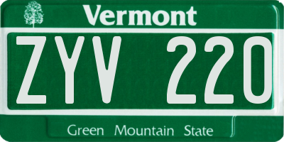 VT license plate ZYV220
