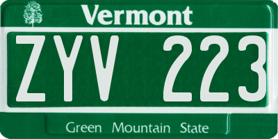 VT license plate ZYV223