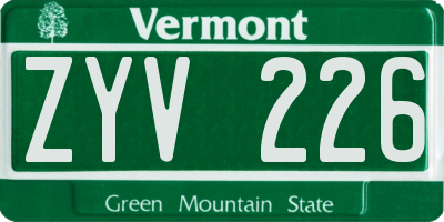VT license plate ZYV226