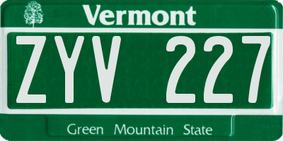 VT license plate ZYV227