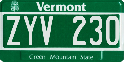 VT license plate ZYV230