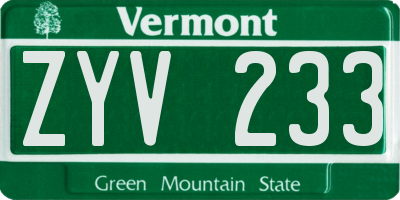 VT license plate ZYV233