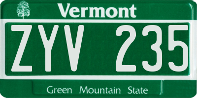 VT license plate ZYV235
