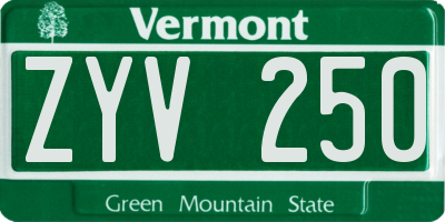VT license plate ZYV250