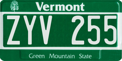 VT license plate ZYV255