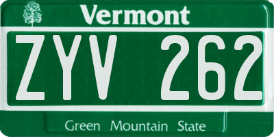 VT license plate ZYV262