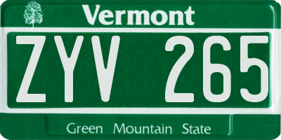 VT license plate ZYV265