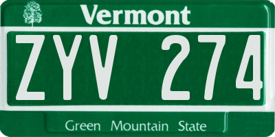 VT license plate ZYV274