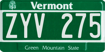 VT license plate ZYV275