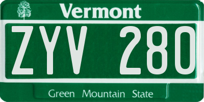 VT license plate ZYV280