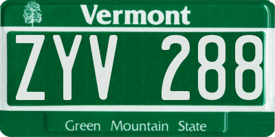 VT license plate ZYV288