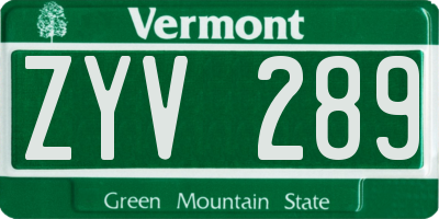 VT license plate ZYV289