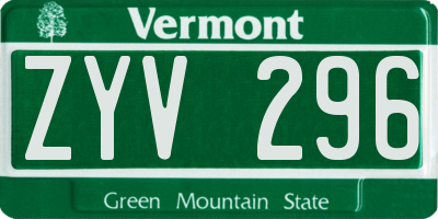 VT license plate ZYV296