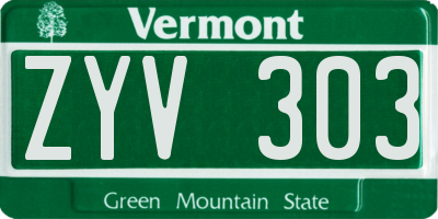 VT license plate ZYV303