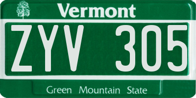 VT license plate ZYV305