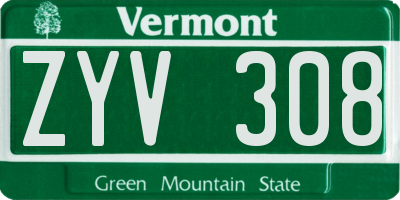 VT license plate ZYV308