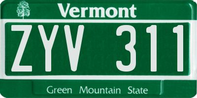 VT license plate ZYV311